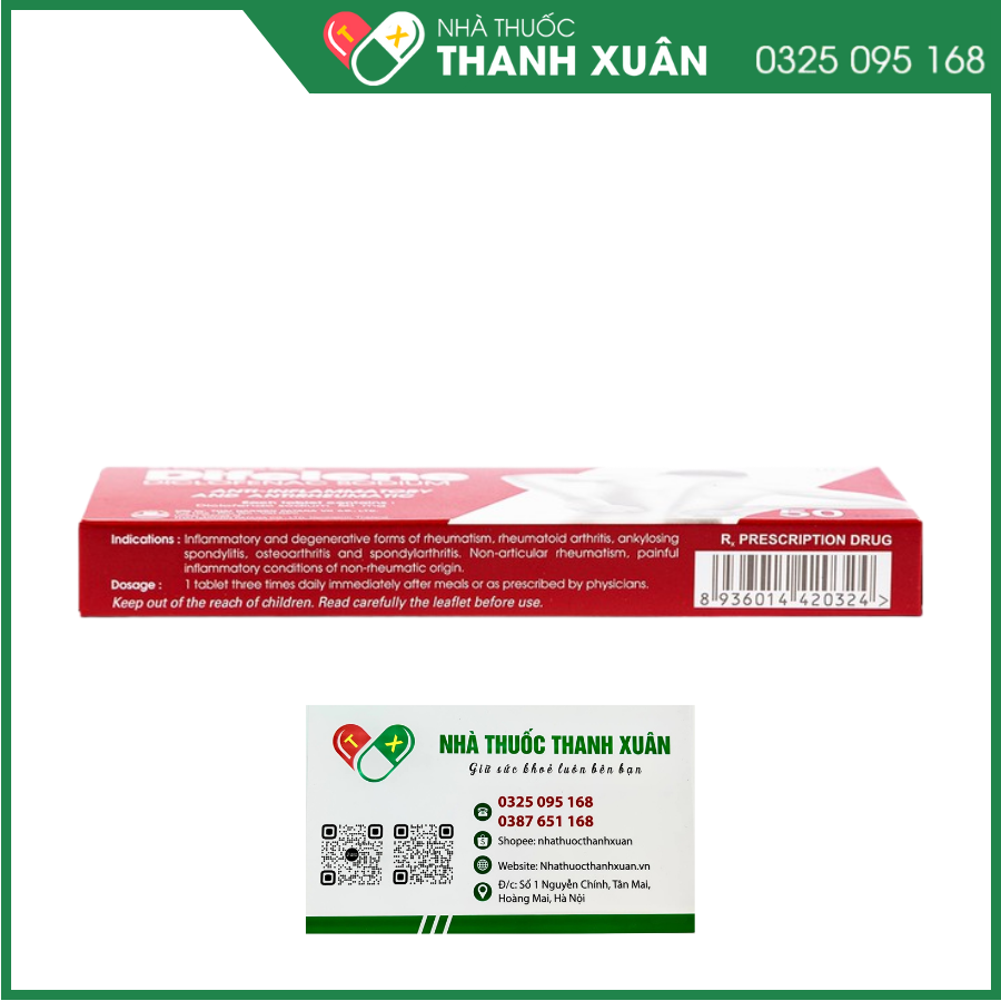 Difelene 50mg giảm đau, kháng viêm xương khớp (1 vỉ x 10 viên)